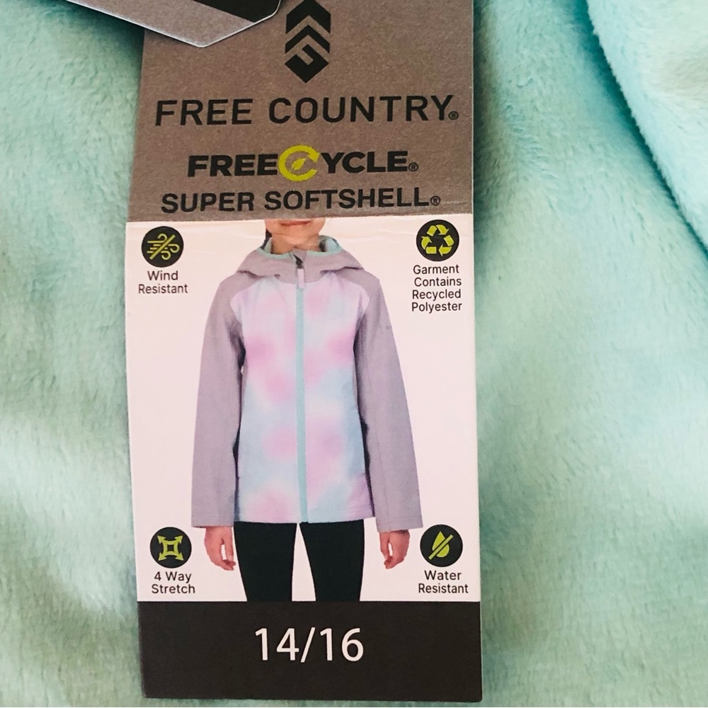 NWT New Girls Free Country Super SoftShel, color mint/purple print - Picture 14 of 16
